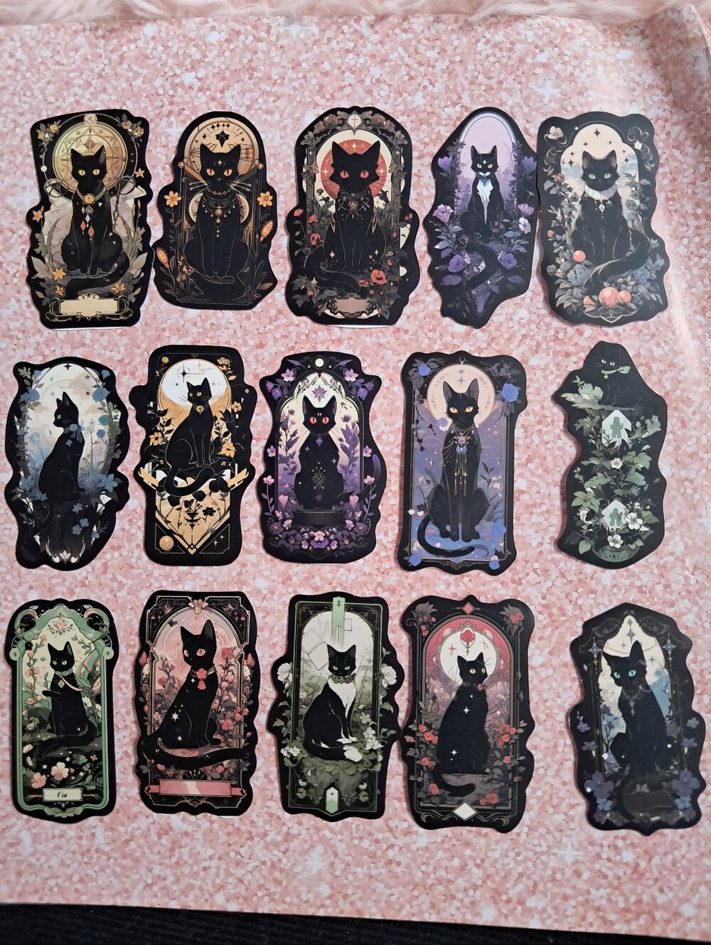 Black Cat Tarot 15 Sticker Set - Floral Gothic Set